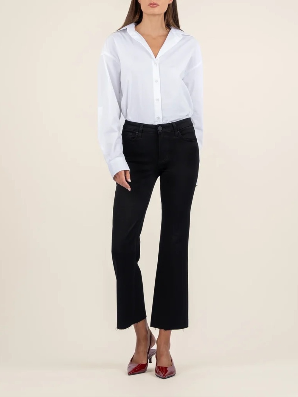 Kut From the Kloth Kelsey Mid Rise Ankle Flare Stretch Denim Jeans Black 10